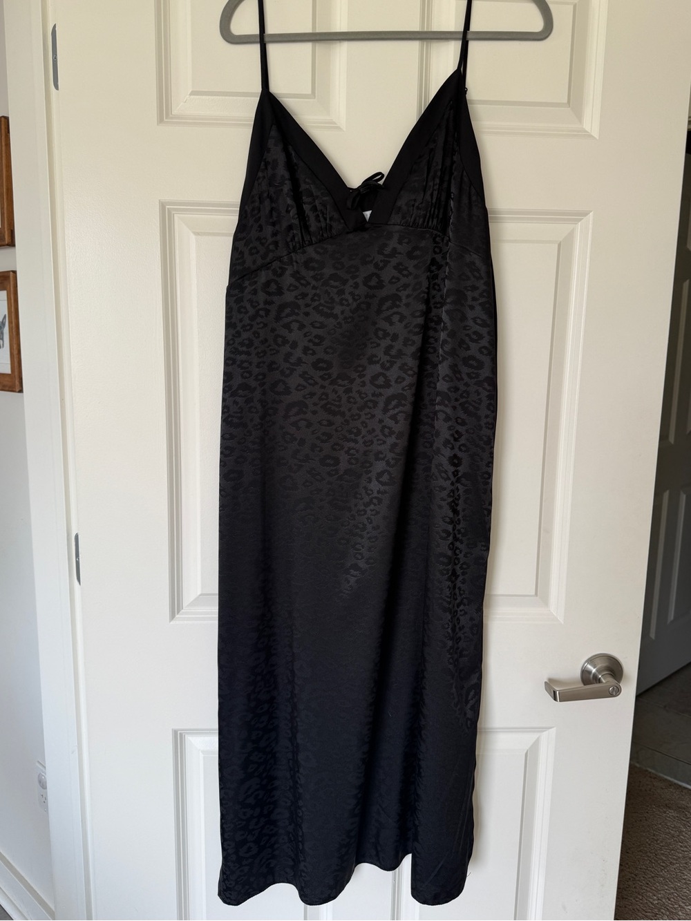 ASOS Black Satin Slip Midi Dress, Leopard Jacquard